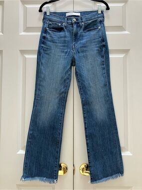 AYR The Pop Straight Leg Ankle Raw Hem Denim Jeans in Bomba Wash size 28